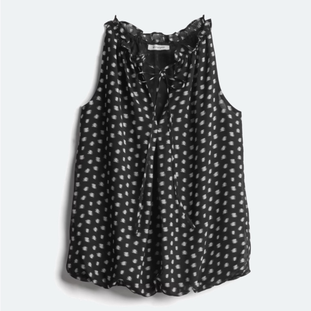 Max Studio Black and White Ruffled Sleeveless Blouse